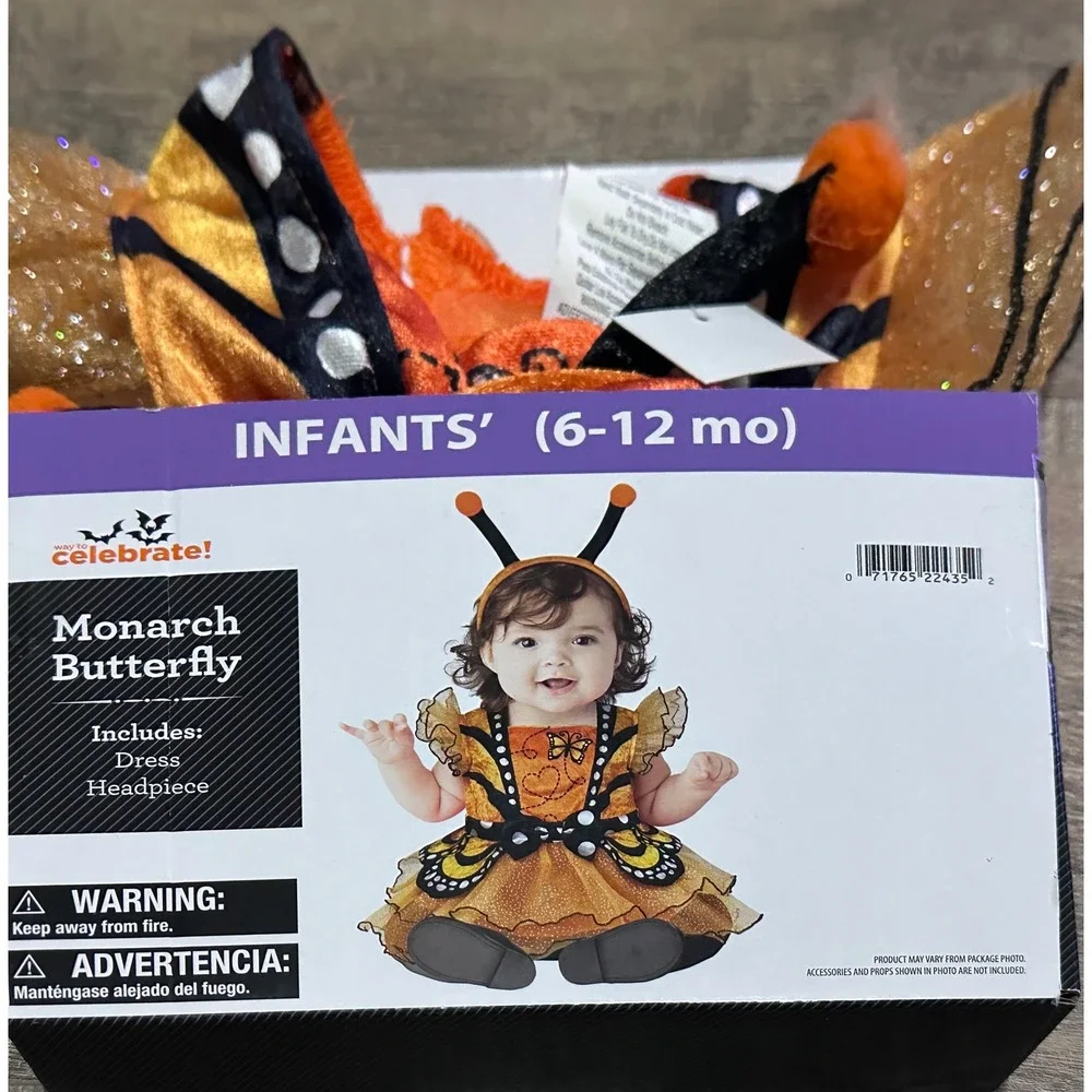 Monarch Butterfly Infant Costume 6-12 Months Dress & Headpiece NWT